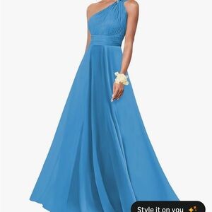 One-Shoulder Blue Evening Gown